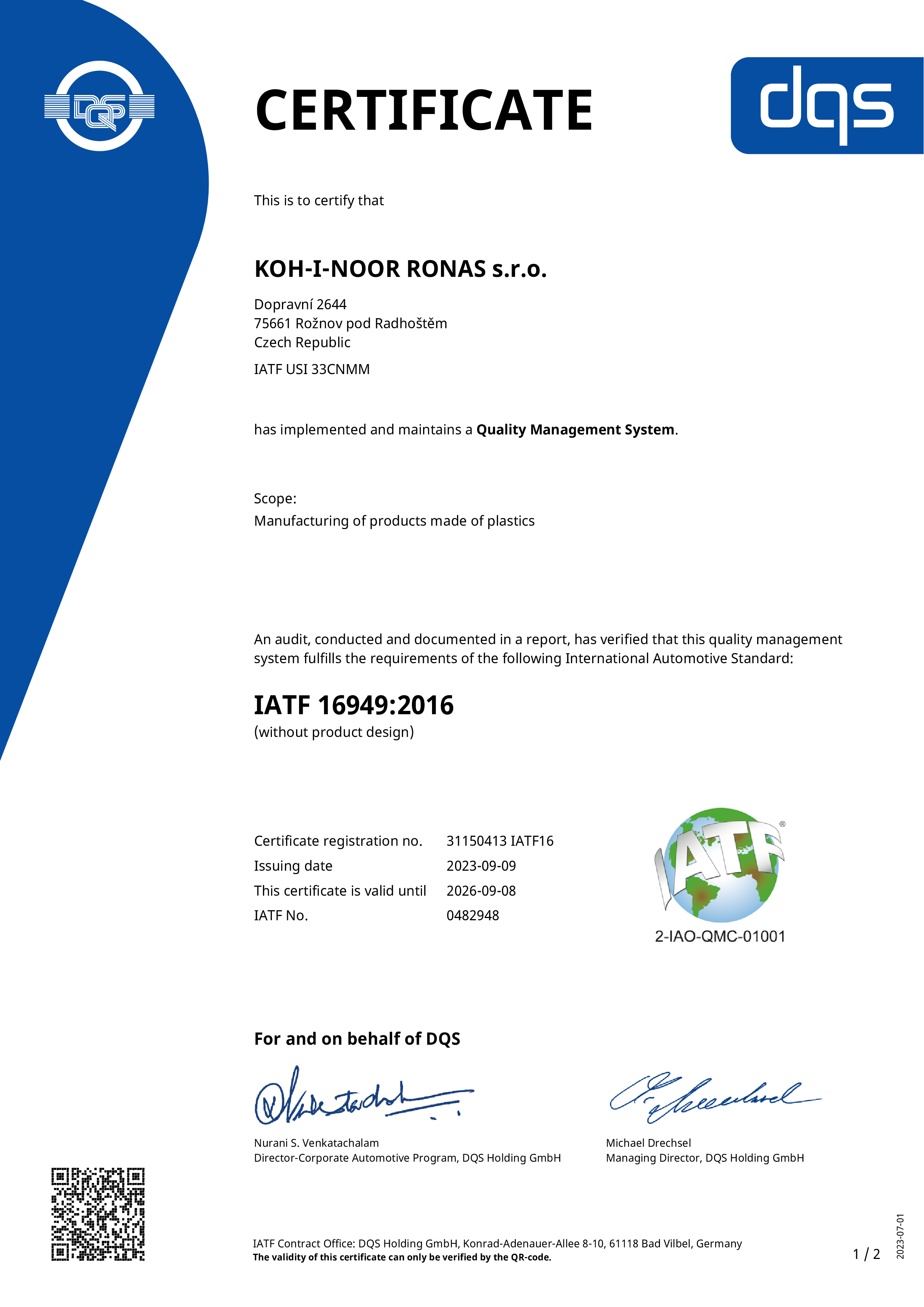 Certificate IATF 16949:2016